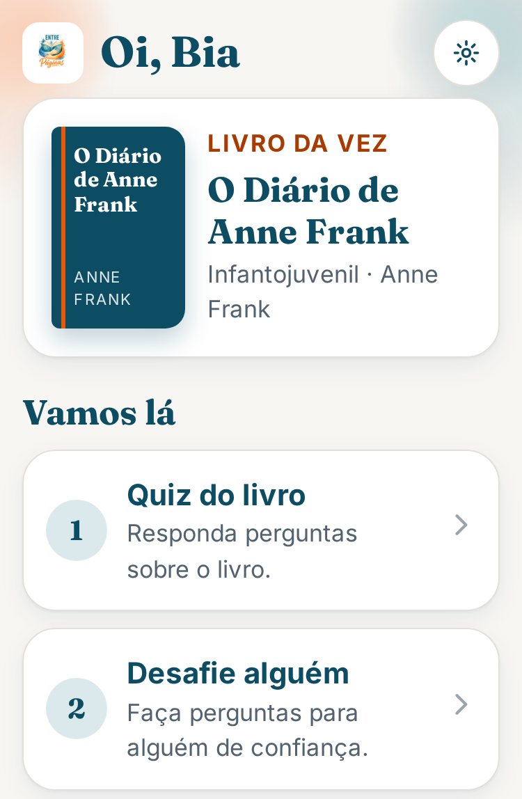 Tela inicial do app com o livro da vez e o caminho da criança